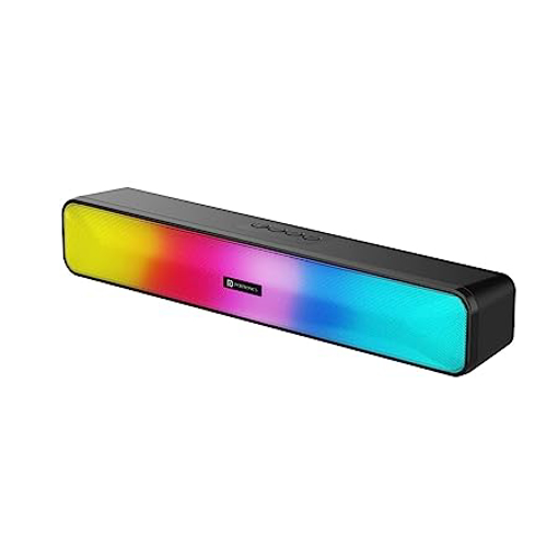 Picture of Portronics Radian 16W Bluetooth Stereo Soundbar with Multicolour LED Lights, in-Built FM Radio, Built in Mic, Aux in 3.5mm, Micro SD Slot(Black)