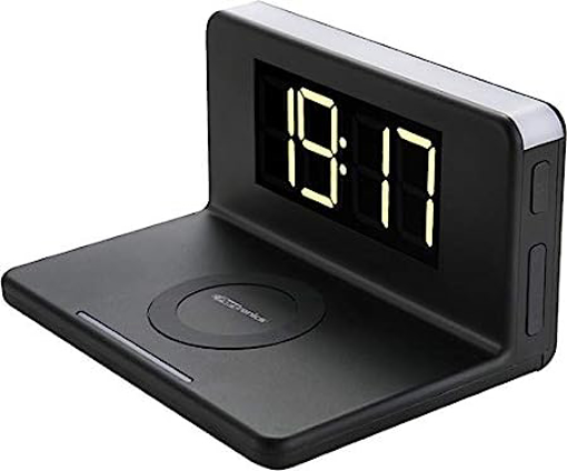 Picture of Portronics Freedom 4 Desktop Wireless Mobile Charger with QC Adapter for Fast Charging, Alarm Clock and LED Lamp (Black)