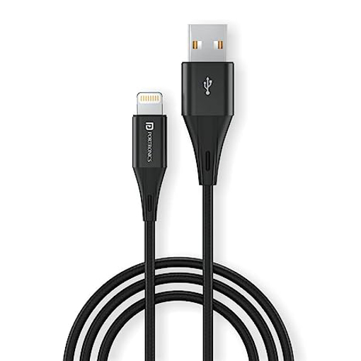 Portronics Konnect B+ 8 Pin Usb Cable 3.0 Amp Output with Charge & Data Sync with 1m (Black) की तस्वीर