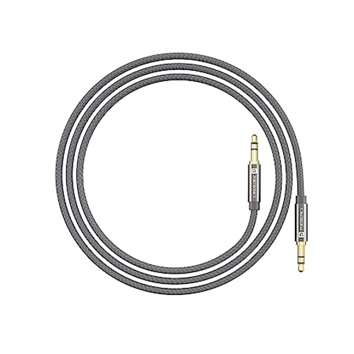 Picture of Portronics Konnect Aux 7 3.5mm Male to Male Aux Cable with 2 Meter Cable Length, 24K Gold-Plated Connectors with Strong Nylon Braided Cable(Grey)