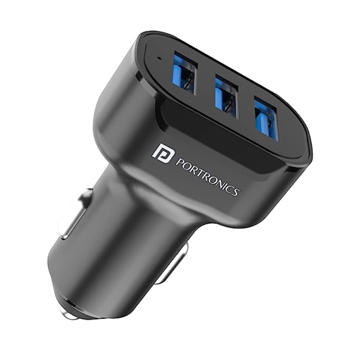 Portronics Car Power 11 Car Charger 17W with Triple USB Port, 3.4A Total Output, Compatible with Most Cars(Black) की तस्वीर