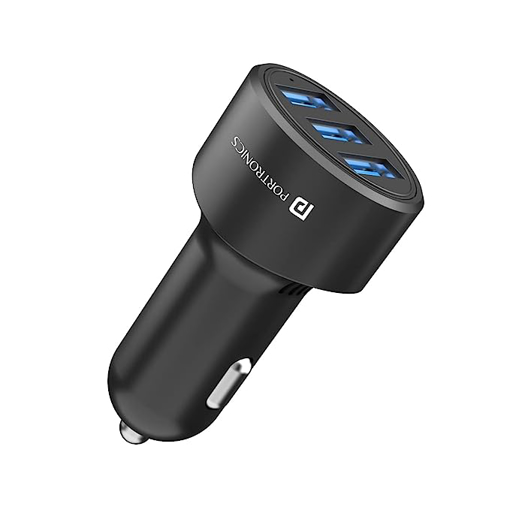 Picture of Portronics Car Power 12 Car Charger with 17W Total Output, Triple USB Port, 3.4A Compatible with Most Cars & Cellular Phones (Black)