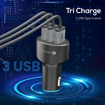 Picture of Portronics Car Power 12 Car Charger with 17W Total Output, Triple USB Port, 3.4A Compatible with Most Cars & Cellular Phones (Black)