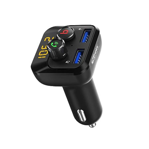 Picture of Portronics AUTO 10 POR-320, Bluetooth - FM Transmitter in-Car Radio Adapter for Hands-Free Calling, Music Streaming, Micro SD + USB Music, 3.4A Dual USB Fast Charger, Supports All Smartphones (Black)