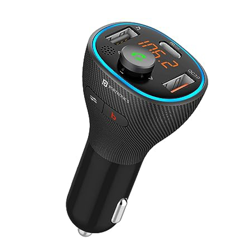 Picture of Portronics Auto 15 Bluetooth - FM Transmitter in-Car Radio Adapter for Hands-Free Calling, Music Streaming, USB Reading (PD 20W+QC3.0) Fast Charger, Supports All Smartphones (Black)