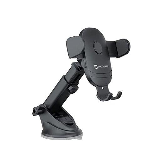 Picture of Portronics Clamp M2 Adjustable Car Mobile Phone Holder Stand, 360° Rotational, Strong Suction Cup, Compatible with 4 to 6 inch Devices(Black)