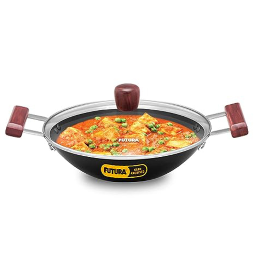 Picture of Hawkins Futura 2 Litre Deep Fry Pan, Hard Anodised Kadai with Glass Lid, Flat Bottom Kadhai, Black (AD20G)