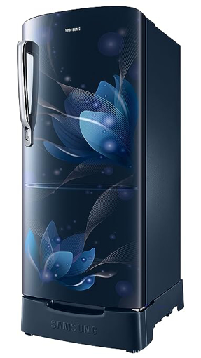 Picture of Samsung 183L 2 Star Inverter Direct-Cool Single Door Refrigerator (RR20C1812U8/HL,Blooming Saffron Blue) Base Stand Drawer 2023 Model