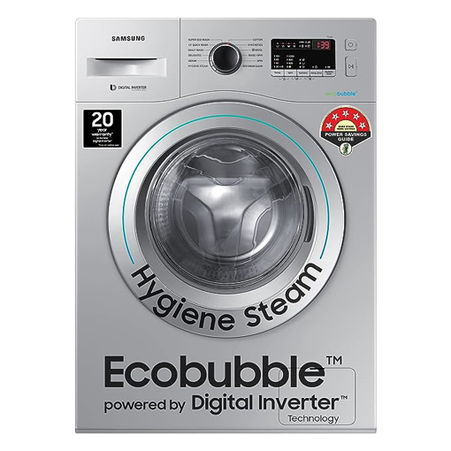 Picture of Samsung 6.5 Kg 5 Star Fully-Automatic Inverter Front Loading Washing Machine with Eco Bubble Technology (WW65R20EKSS/TL, Hygiene Steam, Silver)