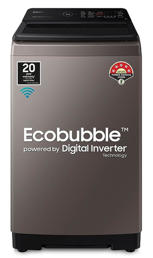 Picture of Samsung 7 Kg '5 Star Ecobubble™ Wi-Fi, Inverter Fully Automatic Top Load Washing Machine (WA70BG4542BYTL_Lavender Gray), Bubble Storm technology