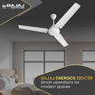 Picture of Bajaj Energos 12DC5 1200mm Silent BLDC Ceiling Fan|5StarRated Energy Efficient Ceiling Fans for Home|Remote Control|Upto 65% Energy Saving-26W|High Speed|Silent Operation|5-Yr Warranty White