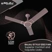 Picture of Bajaj Stylo 12S2 1200mm Ceiling Fans for Home |BEE-2 StarRated Energy Efficient|SUPER 5TUFF TECHNOLOGY™| SumoTuff Blades| High AirDelivery & HighSpeed| 5-Yr Warranty Dark Walnut Ceiling Fan