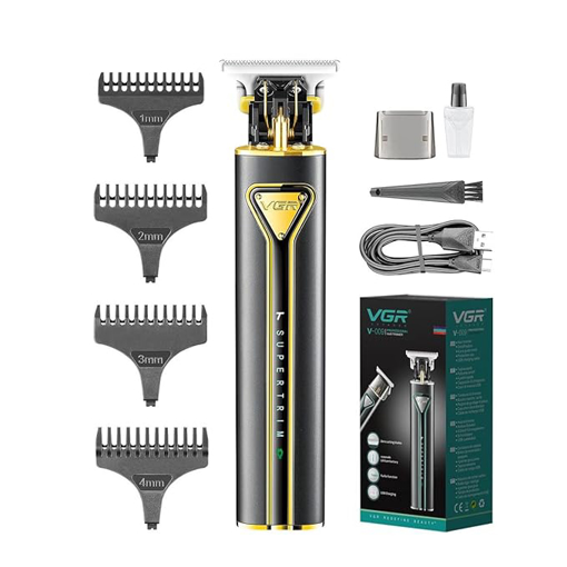 Picture of VGR V-009 Professional Pro Li Outliner Cordless Hair Clipper with Dual Motor Grooming Kits T-Blade Close Cutting Trimmer for Men 0mm Bald Head Clipper Runtime: 250 min 1200 mAh Li-ion Battery - Gold