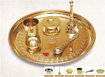 Signoraware Shubh Mangal Brass Pooja Thali Engraved with Diya, Agardan, Yachman, Ghanti Bell, Gilasiya (Set of 6 Pieces, Brass Glossy, Decorative Gifting Box Packed) की तस्वीर