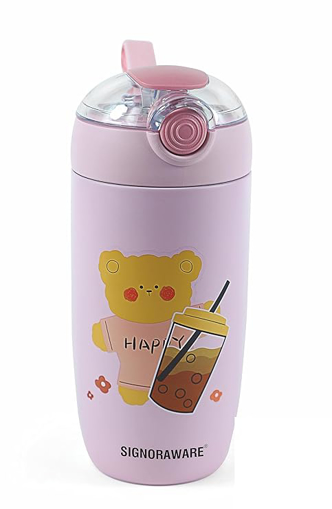 Signoraware Stainless Steel Sweety-Peetie Kid Vacuum Insulated Flask Water Bottle/Sipper, 450 ML की तस्वीर