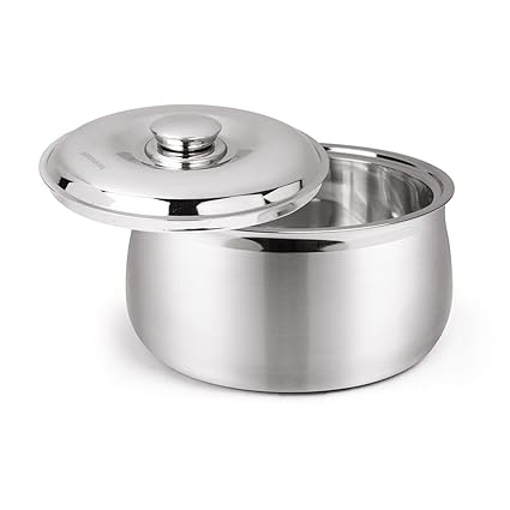 Picture of SignoraWare 2100ml Hot Delight Double Wall Stainless Steel Belly Shape Casserole, Insulated Thermal Serving Bowl, Elegant Hot Pot Food Warmer, Self Locking Press Lid, Hot Food Upto 8 Hour (Silver) Visit the Signoraware Store