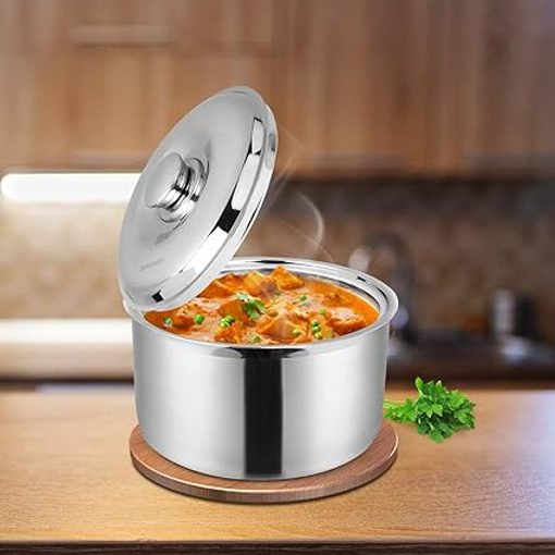 Picture of SignoraWare 1500ml Therma Double Wall Stainless Steel Straight Shape Casserole, Insulated Thermal Serving Bowl, Elegant Hot Pot Food Warmer, Self Locking Press Lid, Hot Food Upto 8 Hour (Silver)