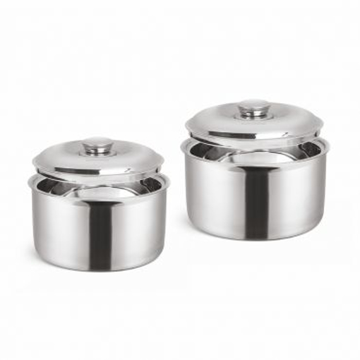 Picture of SignoraWare Therma Straight Shape Set Insulated Stainless Steel Casserole, Insulated Thermal Serving Bowl, Elegant Hot Pot Food Warmer/Cooler, 1500ml+1500ml, Set of 2, Silver