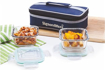 Picture of SignoraWare Midday High Microwave Safe Office Lunch Box Set with Bag | Borosilicate Glass | Safety Lock Airtight Tiffin Containers (Set of 2 – 320ml+320ml | Transparent)