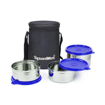 Picture of Signoraware Executive Stainless Steel Lunch Box Set 3 with bag | Stainless-Steel Leak-Proof Containers | Full Meal Boxes (Container Size 350mlx2 | 500mlx1 | Blue)