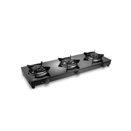 Jyoti 386 Linear 3D | 3 Burner Gas Stove with Spacious Design | Toughened Glass Cooktop with Gas Saving 3D Tornado Burners and Black SS Frame Base की तस्वीर