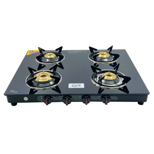 Picture of Jyoti 4 Burner Glass Top Gas Stove (Jyoti 410 Black Non Auto)