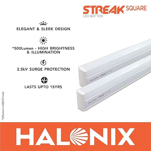 Picture of Halonix Streak Squar 5-Watt LED Batten (Pack of 2, Cool White, Square)