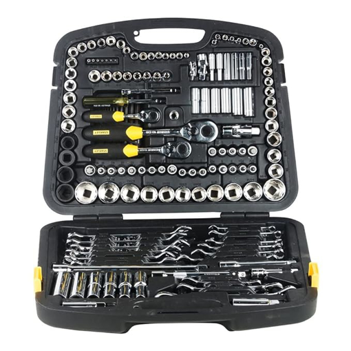 Picture of STANLEY 94-181 150-Piece High Quality Multi-Toolkit containing Spanners, Drivers, Sockets, Bits & Wrenches for Home, DIY & Professional Use, YELLOW & BLACK