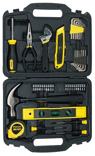 Picture of STANLEY STHT74981 Small Home Tool Kit For Home & DIY Use(47-pieces) - Includes Screwdriver, Hammer, Wrench, Pliers, Measurement Tape, Knife, Magnetic Drivers, Tool Box