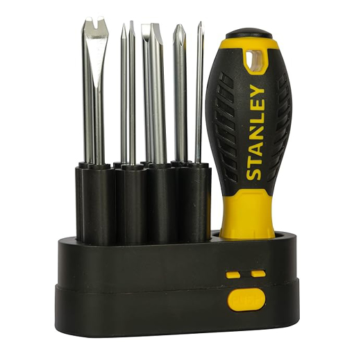 STANLEY STHT62511-8  9-Way Screwdriver Set with Storage Case for Home, DIY, Professional & Industrial Use Ideal for Carpentry, Construction, Mechanical, Electrical & Plumbing Tasks, YELLOW & BLACK की तस्वीर