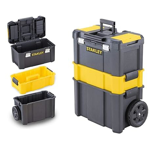 STANLEY STST1-80151 Organised Heavy-Duty Portable Stackable 3-in-1 Rolling Workshop with 7" Coated Wheels, 1 Year Warranty, YELLOW & BLACK की तस्वीर