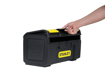 Picture of STANLEY 1-79-216 16" One-touch Heavy-Duty Portable Plastic Tool Box with Removable Tray for Easy & Convenient Storage, 1 Year Warranty, YELLOW & BLACK