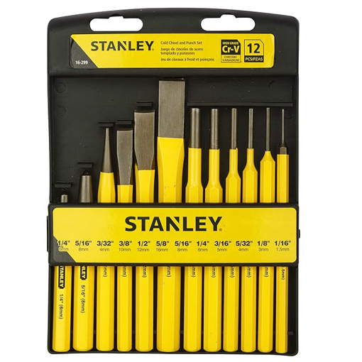 STANLEY 16-299 12 Piece Pin Punches and Cold Chisel Set (Yellow and Black), 500g की तस्वीर