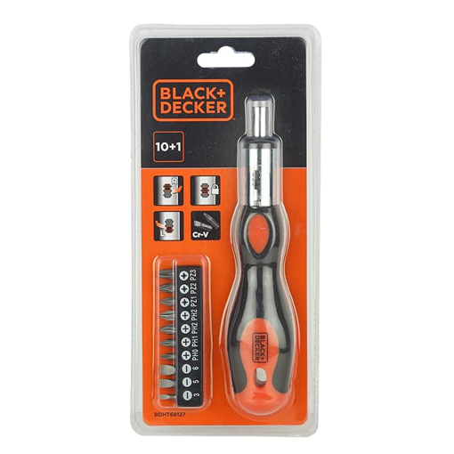 Stanley BLACK+DECKER  BDHT68127 Steel Multi-Bit Ratcheting SD - SL3SL5SL6Ph0Ph12xPh2PZ1PZ2PZ3 (24 cm) Set of 10 Pieces की तस्वीर