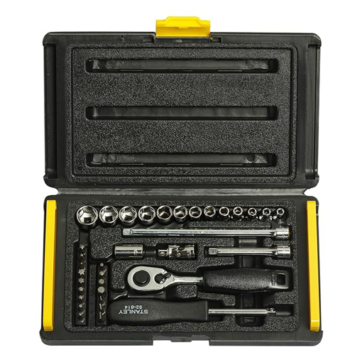 STANLEY 1-89-033 1/4'' Drive 6 point Socket and Bit Mechanic Tool Kit Silver 35-Pieces की तस्वीर