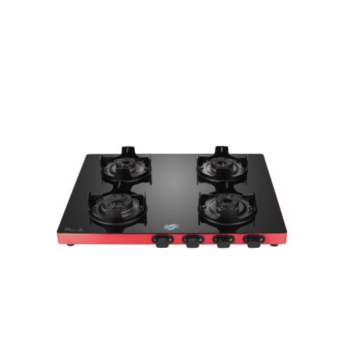 Picture of Jyoti 423 Slender Red 3D | 4 Burner Gas Stove | Toughened Glass Cooktop | 3D Forged Brass Burners with Non-rusting Frame Base