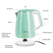 Milton Euroline Riga Electric 1.5 Stainless Steel Electric Kettle, 1 Piece, 1.5 Litres, Aqua Green | Power Indicator | 1500 Watts | Double Walled | Auto Cut-off | Detachable 360 Degree Connector | Cool Touch Body | Cordless Pot की तस्वीर