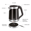 Milton Euroline Vienna Electric 1.8 Stainless Steel Electric Kettle, 1 Piece, 1.8 Litres, Black | Power Indicator | 1500 Watts | Double Walled | Auto Cut-off | Detachable 360 Degree Connector | Cool Touch Body | Cordless Pot की तस्वीर