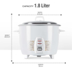 Picture of Milton Euroline Prime X 1.8 Liter Electric Rice Cooker with Additional Cooking Bowl, 700 Watt | Preset Cooking Function | Auto Cook & Keep Warm Function | Steam Vent | Thermostat Precision Control