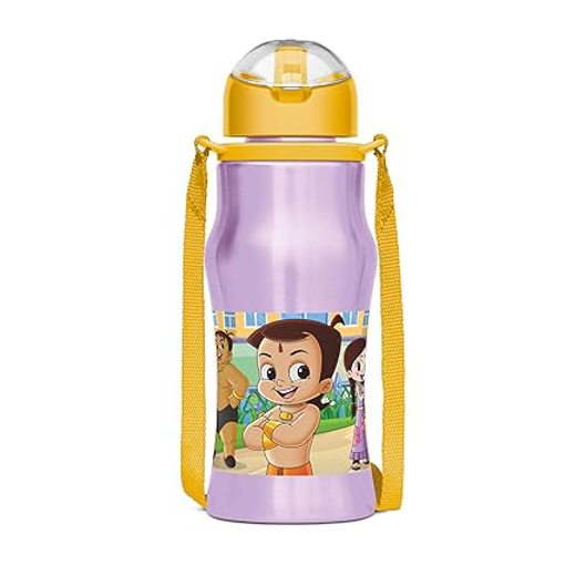 MILTON Sipmate 450 Chhota Bheem Stainless Steel Kids Water Bottle, 416 ml | Single walled | Leak Proof | Rust Proof | Easy to Carry | Sipper Bottle | School | Picnic | Travel की तस्वीर