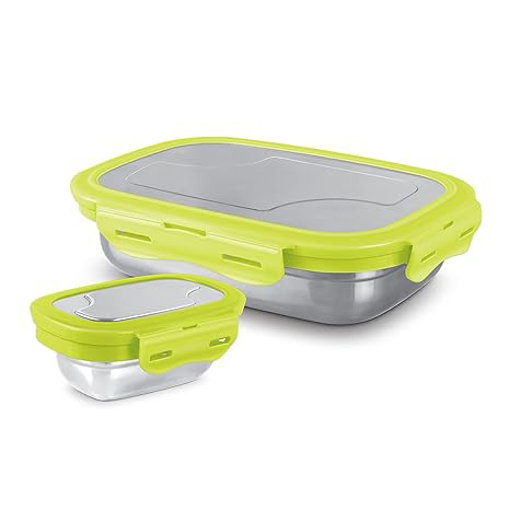 Milton Robust 900 Stainless Steel Tiffin Box with 4 Side Lock Lid, 910 ml and Inner Stainless Steel Container, 135 ml Food Grade | Air Tight | Easy to Carry | Leak Proof की तस्वीर