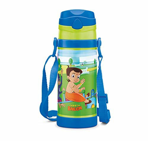 Milton Campy 650 Chota Bheem Stainless Steel Insulated Water Bottle, 410 ml, Sky Blue की तस्वीर