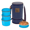 Picture of Milton Flexi 3+1 Inner Stainless Steel Lunch Box with Jacket, Set of 4, (180 ml, 320 ml, 320 ml, 450 ml), Blue | Microwaveable Steel | Leak Proof | Food Grade | Dishwasher Safe | Easy to Carry