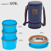 Picture of Milton Flexi 3+1 Inner Stainless Steel Lunch Box with Jacket, Set of 4, (180 ml, 320 ml, 320 ml, 450 ml), Blue | Microwaveable Steel | Leak Proof | Food Grade | Dishwasher Safe | Easy to Carry