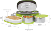 Picture of MILTON Executive Lunch Insulated Tiffin, 2 Round Containers, 280 ml Each, 1 Oval Container, 450 ml, Green| Microwave Safe | Easy to Carry | Leak Proof | Insulated Tiffin | Hot Food