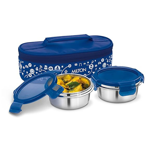 Picture of Milton Lifestyle Lunch Stainless Steel Lunch Box, Set of 2, (300 ml Each), Grey | Light Weight | Easy to Carry | Leak Proof | Food Grade | Odour Proof