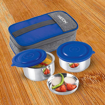 Picture of Milton Pasto Lunch Box 2 Double Wall Stainless Steel Containers with Denim Insulated Jacket, Set of 2, 350 ml