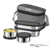 Picture of MILTON Triple Decker Stainless Steel Lunch Box (2 Oval Container, 675 ml & 450ml; 2 Leak Proof Round Container, 280 ml; Spoon & Fork) with Insulated Jacket| Tiffin | Food Grade | Easy to Carry