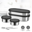 MILTON Triple Decker Stainless Steel Lunch Box (2 Oval Container, 675 ml & 450ml; 2 Leak Proof Round Container, 280 ml; Spoon & Fork) with Insulated Jacket| Tiffin | Food Grade | Easy to Carry की तस्वीर