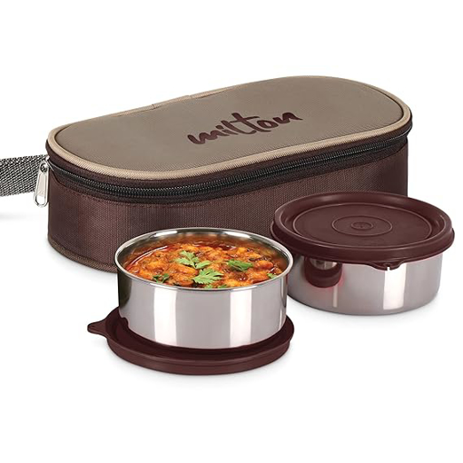 MILTON Hot Bite Stainless Steel Lunch Box, 2 Containers, 320 ml Each| Leak Proof | Food Grade | Easy to Carry | Hot Food की तस्वीर